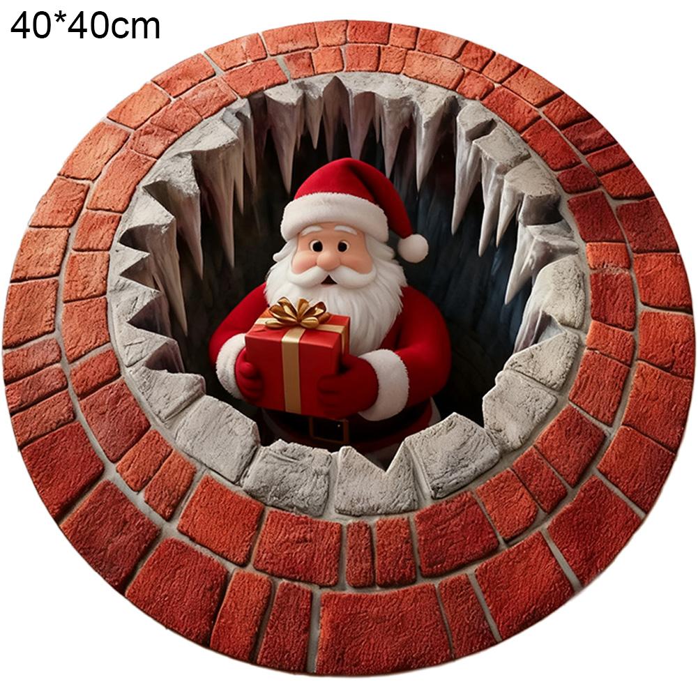 

Christmas Decorations 3D Rug Xmas-themed Santa Claus Round Rug Bathroom Waterproof Floor Mat Living Room Bedroom Door Mat New