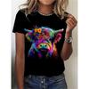 T-shirt con motivo mucca felice per donna, magliette divertenti con stampa 3D di animali, magliette estive alla moda, maniche corte, scollo rotondo, abbigliamento da strada
