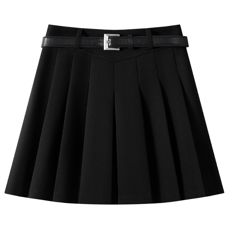 Women's Khaki High-Waisted A-Line Pleated Midi Skirt - 2024 Autumn/Winter Collection