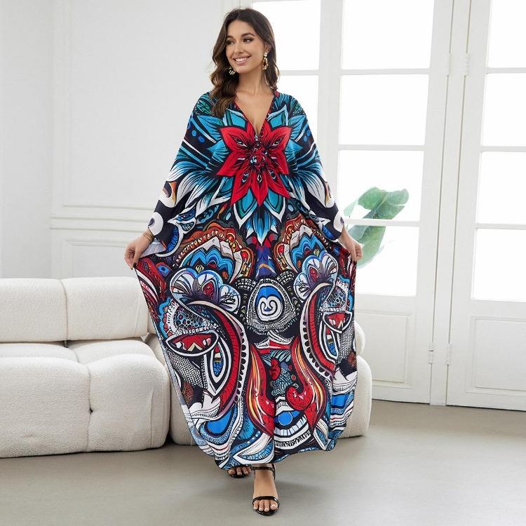Beach Vacation Women Summer Kaftans Maxi Dresses Printed Cover Ups Swimwear Big Sales Factory Supply Bathing Suits