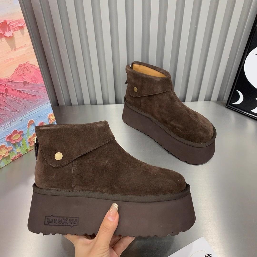 

Ультралегкие ботинки-маффины на толстой подошве, женская обувь 2025 осень-зима, новая обувь-хлеб, высота 7 см, короткие ботинки из матовой кожи 40