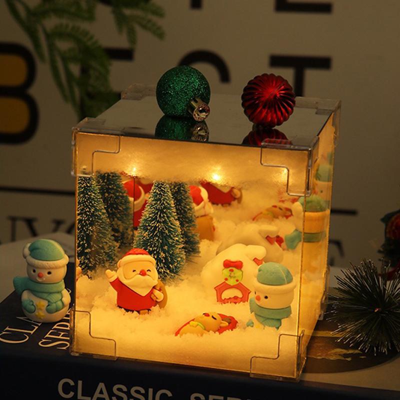 DIY Santa Claus Night Light Cube Design Domácí Vánoční výzdoba sněhové scény Elegantní vánoční světelné dekorace pro slavnosti