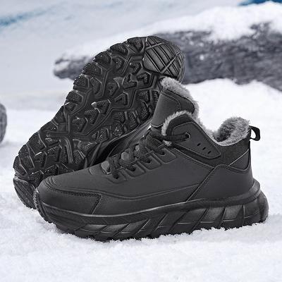 Bottes d'hiver pour hommes à lacets en peluche Chaussures chaudes pour hommes Baskets en peluche antidérapantes montantes Bottes en cuir pour hommes Chaussures chaudes en coton pour hommes