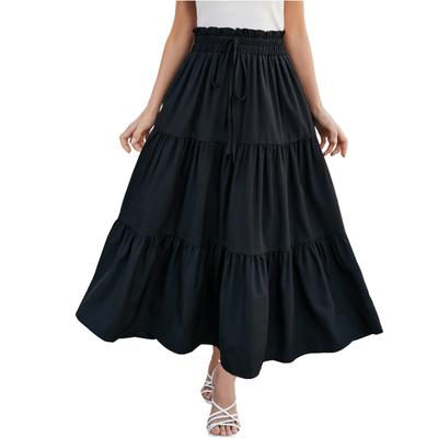 Women's Fashion Solid Color Elastic Waist Strap Loose Half Skirt