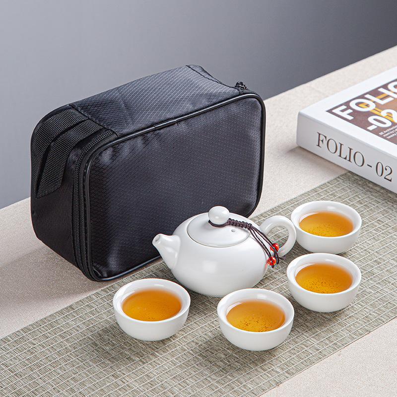 Travel Tea Set, Ding Kiln Kung Fu Ceramic Matte Glaze, One Pot and Two Cups of Gifts