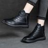 Small Short Boots Soft Leather Thick Heel Medium Heel 2024 Autumn and Winter New Women's Black All-match Comfortable Nude Boots