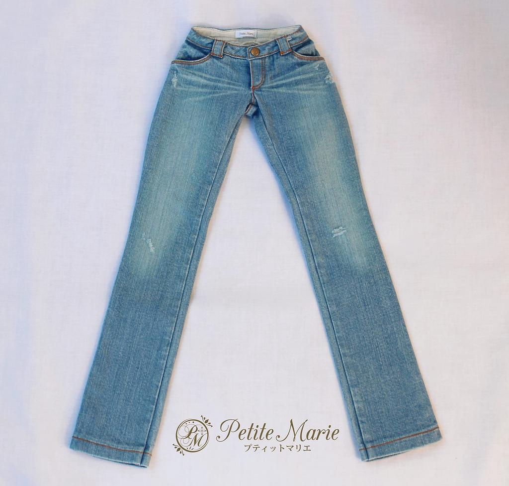 [Petite Marie] 13 DD Compatible Okayama Processed Distressed Straight Jeans Light Blue KOJIMA Processed Distressed Low-Rise Jeans Stretch Denim