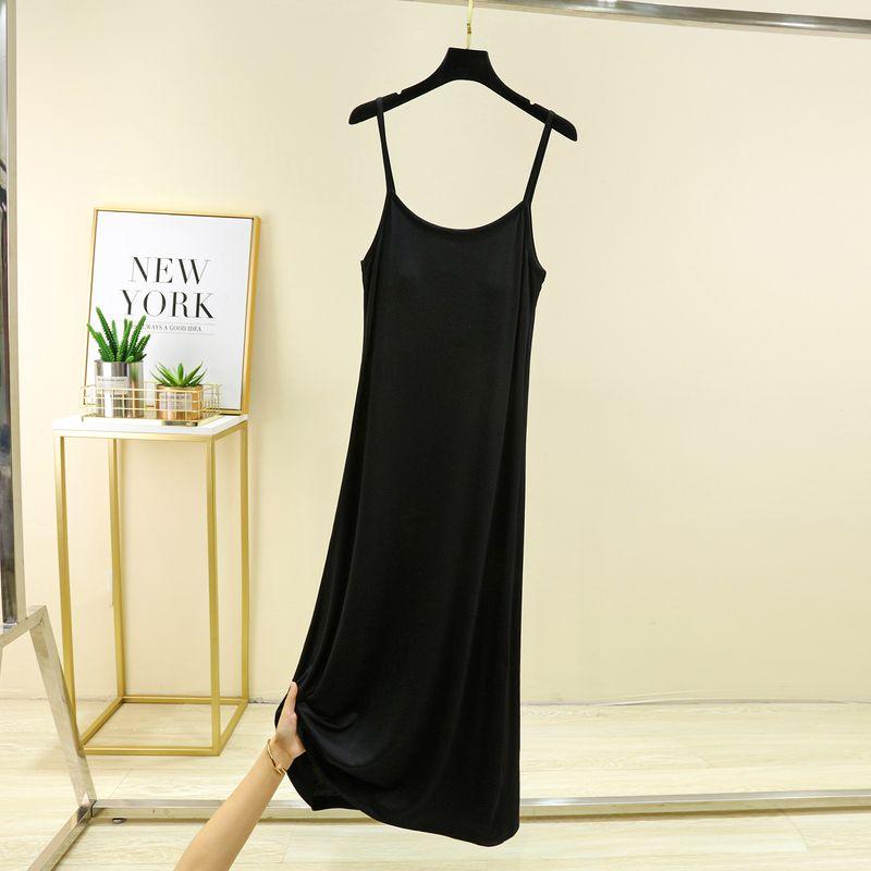 

Modal Chest Pad Suspender Skirt Summer Plus Size Fashion Tape Underdress Loose Slimming Thin Bra-Free Dress Black [Long]] L (Recommendation 60.00 kg-70.00 kg