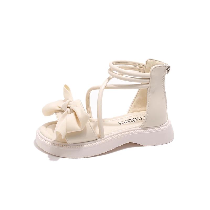 Girls Beach Shoes 2025 Summer Brand New Children Gladiator Sandals Kids Rome Sandals with Bow-knot with Back Zipper Soft Fashion