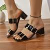 Fashion Women High Heel Sandals Summer Open Toe Sandals Fashion Pu Leather Metal Bing Lady Shoes Slip-on Slides Sexy Party Dress Shoes