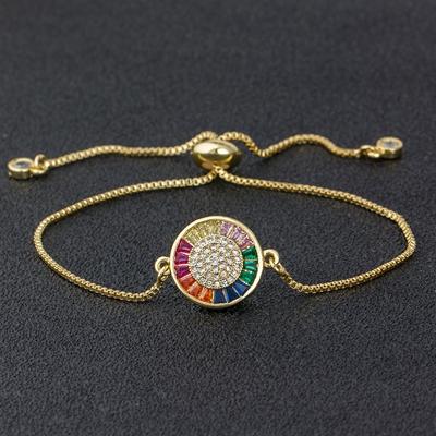 

Nidin New Design Copper Zircon Adjustable Colorful Bracelet For Women Girls Rainbow Jewelry Fine Birthday Party Wedding Gift золотой
