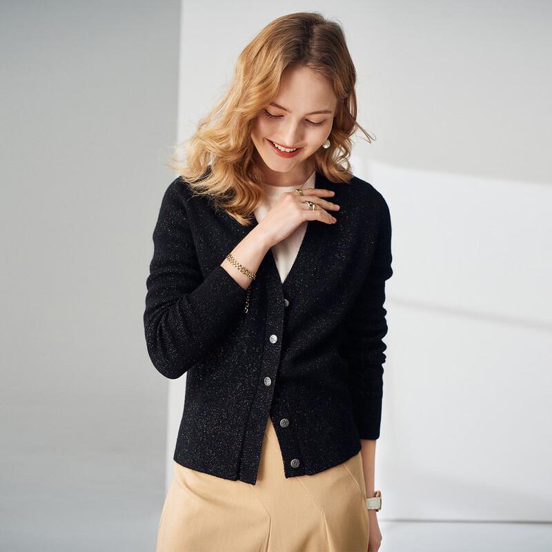 Paluopo Women's V-Neck Metallic Knit Cashmere Cardigan