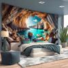 Sea Cave Tapestry Blue Ocean Sea Scenic Wall Hanging Nature Stone Landscape Beach Island Large Wall Blanket for Bedroom Living