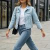 Bequeme Damen Oberbekleidung Damen Langarm Cropped Jeansjacke Knopfleiste Reversjacke Jeansmantel mit Taschen Herbst Frühling Leicht Brust