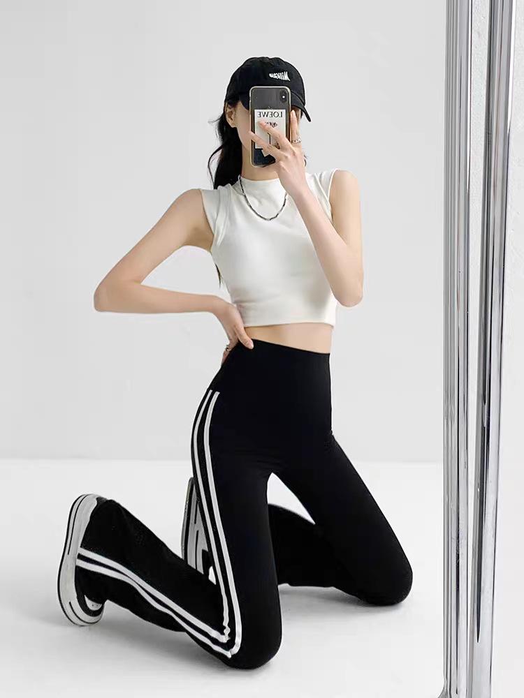 Black High-Waisted Flare Shark Pants - Women's Spring/Autumn Yoga & Fitness Hip-Lifting Tummy-Control Outerwear