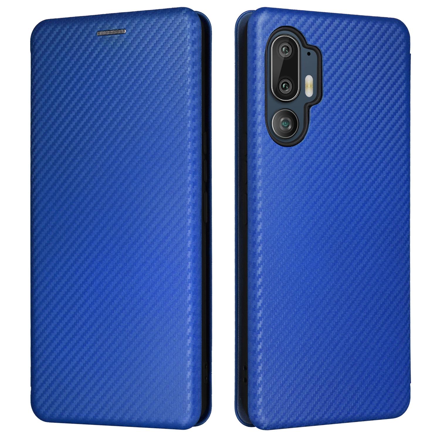 

Для HTC U24 Pro 5G Чехол Подставка Держатель для карт Кожаный Чехол для телефона Текстура углеродного волокна Blue