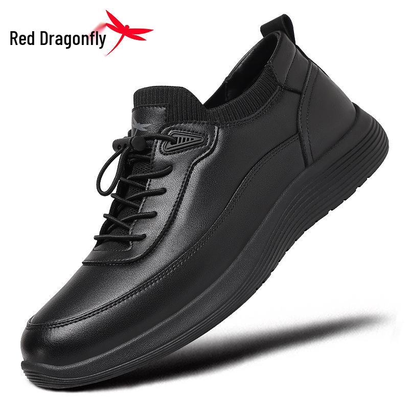 Red Dragonfly Men's 2025 Slip-On Leather Sports Shoes - Comfortable, Non-Slip, Waterproof Travel Shoes in Black