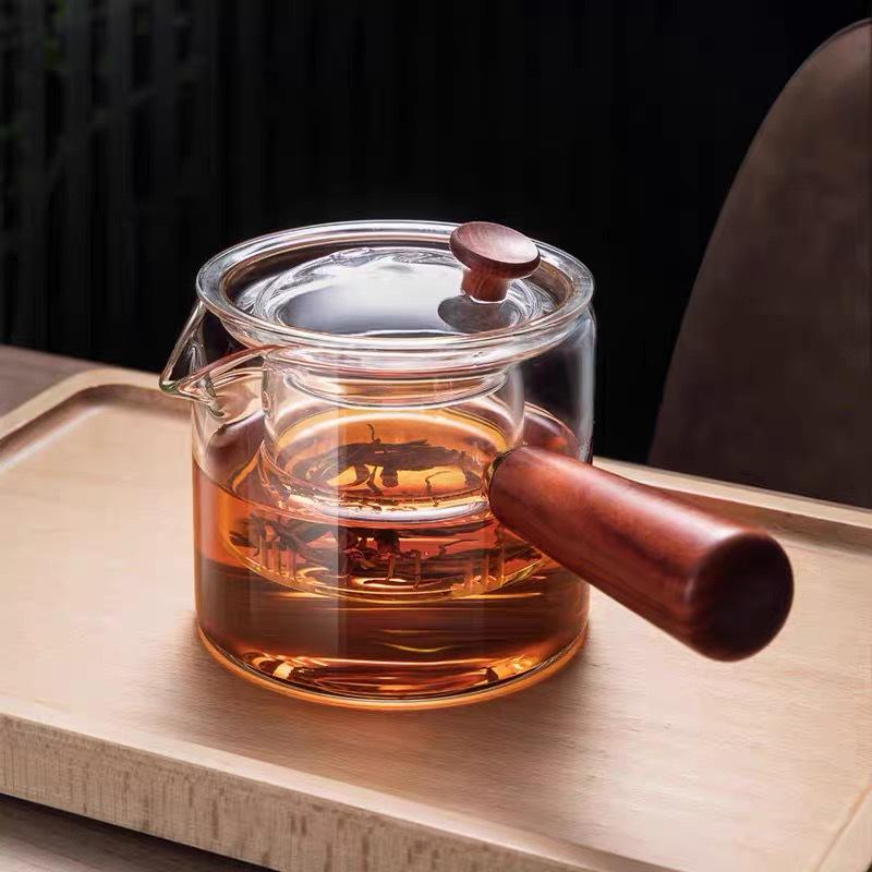 High-Temperature Resistant Glass Teapot with Side Handle for Steaming & Boiling on Electric Ceramic Stoves