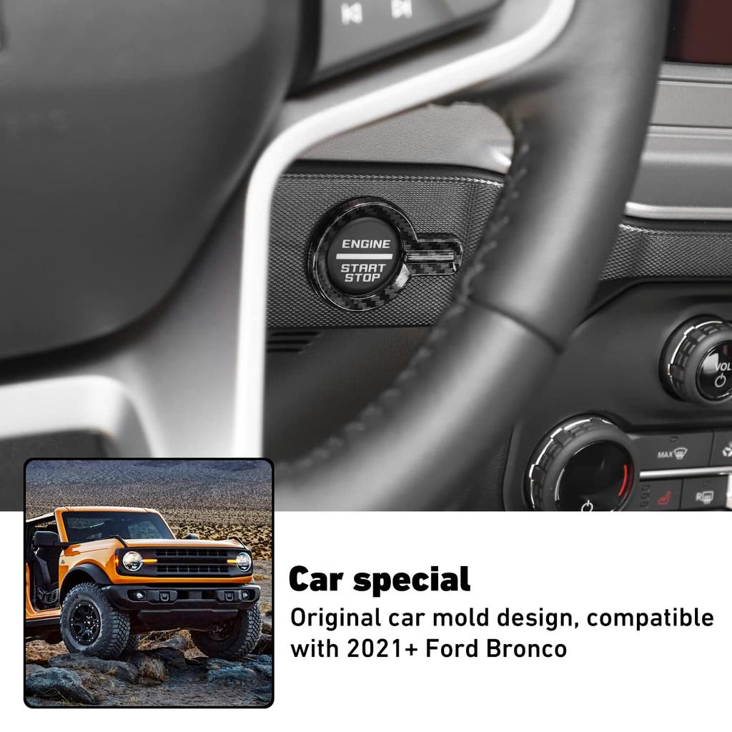 Lkip Push Start Button Ring Compatible with Ford Bronco -2025, Engine Start Stop Button Cover Trim for Bronco Interior Accessories(Carbon Fiber)