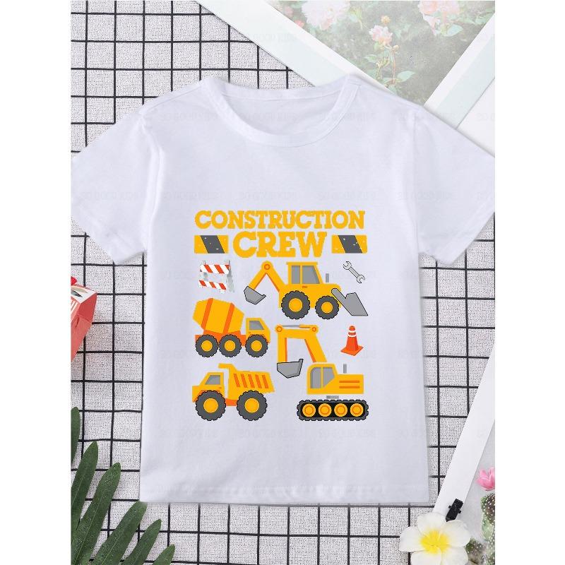 Boys Engineering Vehicle Tool Construction Print Crewneck Short Sleeve Tee