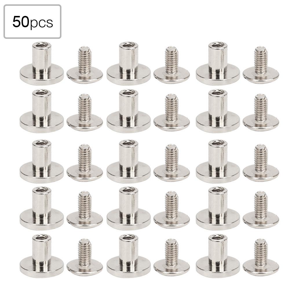

50 комплектов 8 мм заклепок с плоской головкой из чистой меди, набор винтов для кожаного ремня для переплета ноутбука, серебро