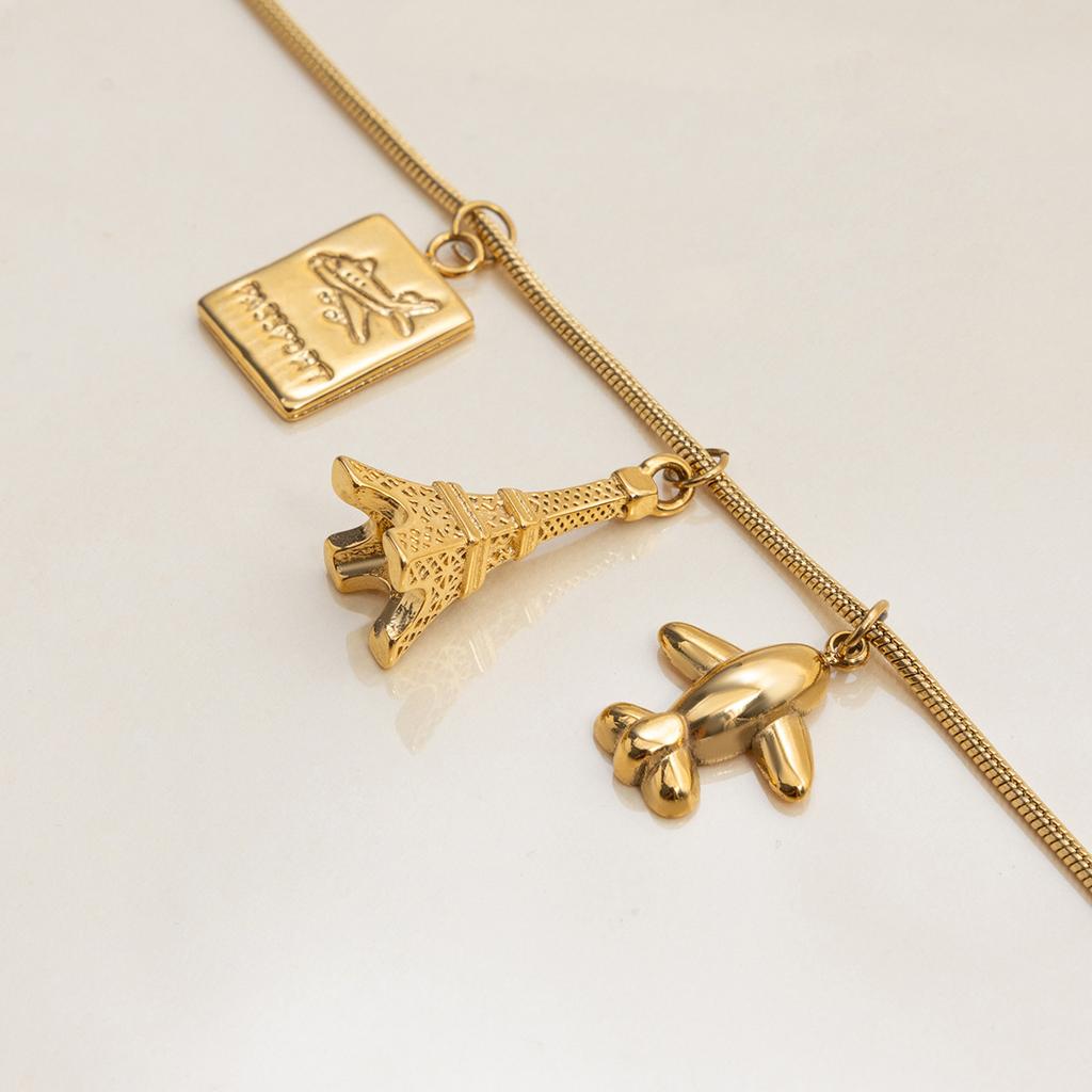 Colar de pingente de avião Torre de Paris em ouro 18K estilo feriado