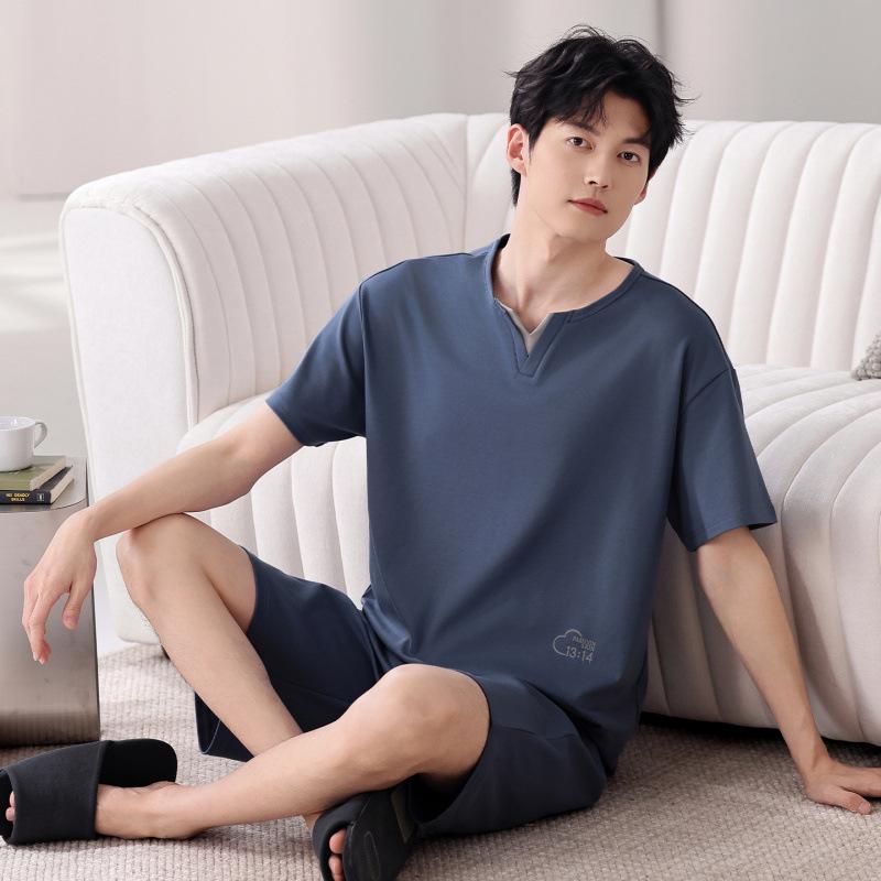

Men s Pure Cotton Summer Pajama Set with Short Sleeves and Pants, Loose Fit, Plus Size, for Teens, Suitable for Outdoors and Home Wear. XXXXL (Recommended 97-106kg)