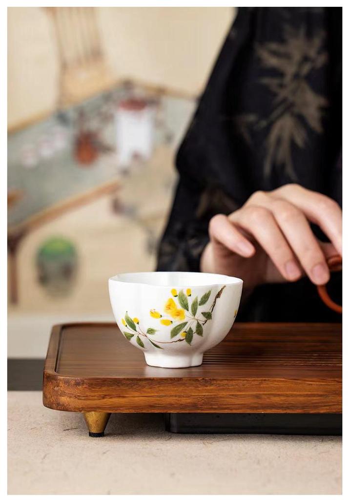 Exquisite Hand-Painted Osmanthus Ceramic Tea Cup for Personal Use