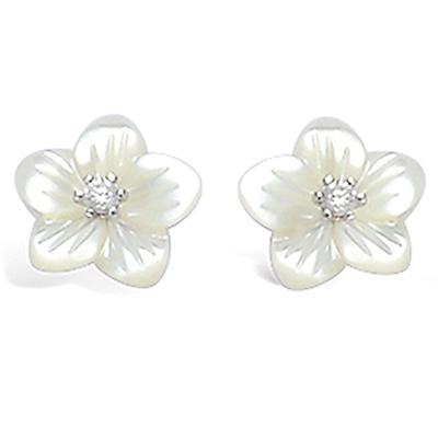 [L1820] - Silberohrringe „Blume der Weisheit“ aus weißem Perlmuttsilber (rhodiniert) – 9 mm