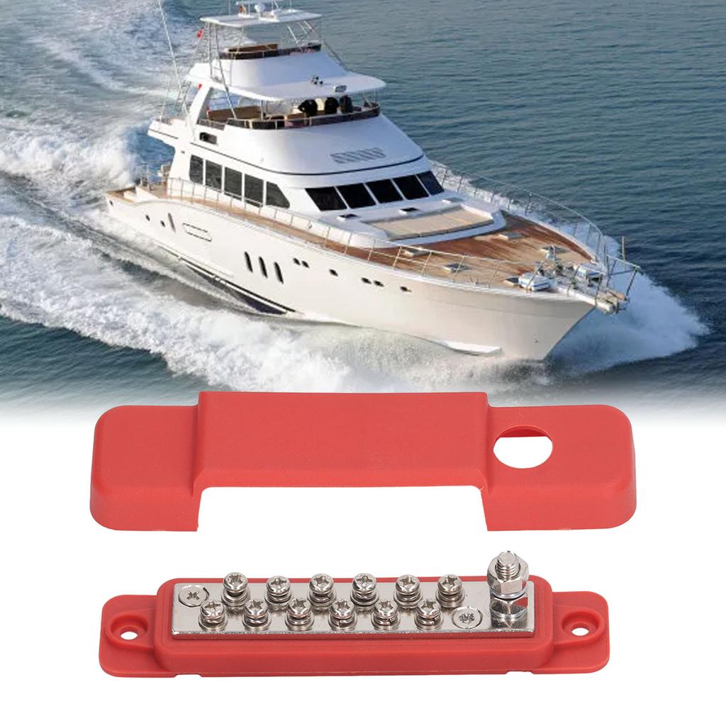 Power Distribution Terminal Block Busbar 12 Position Studs Distribution Block Bus Bar with Cover for   Yacht 48V  150A