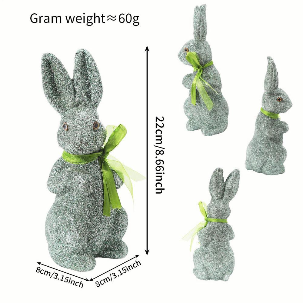 

Bunny Figurines Glitter Foam Figurines With Bow Easter Outdoor Garden Statues For Party Lawn Outside Courtyard Porch Door Front зелёный
