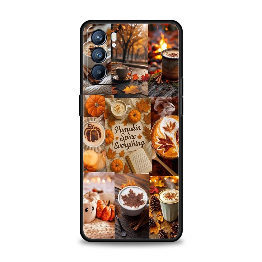 Pumpkin Autumn Leaves Coffee Phone Case For Oppo Reno 13 12 11 10 7 F Find X5 X6 A98 A80 A79 A78 A57 A54 A31 A17 Pro 5G Soft TPU
