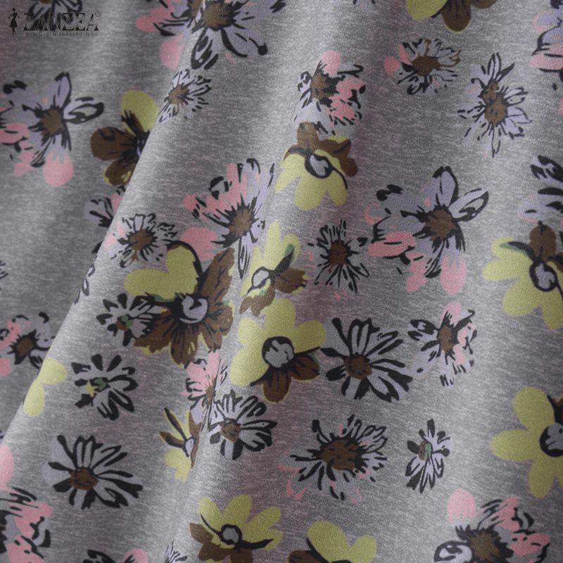 ZANZEA Women Round Neck Long Sleeve Lace Patchwork Floral Print Tee Tops