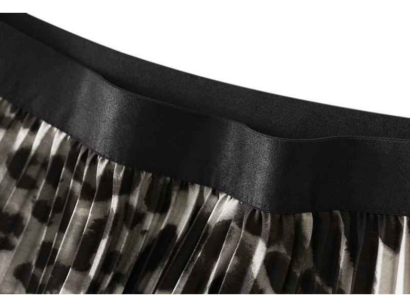 Spring 2026 Retro Leopard Print High Waist Pleated Midi Skirt for Women (D9908)