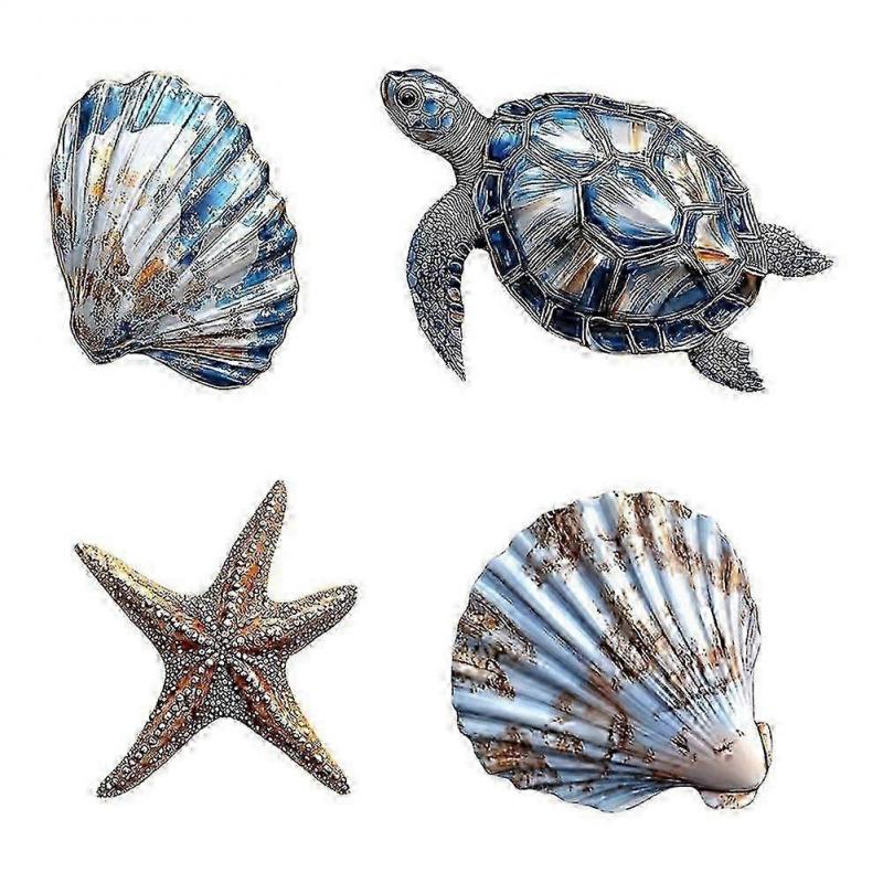 Creative Wooden Blue Fish Wall Ornament Hand Carved Rustic Fish Signs Pendant,4PC