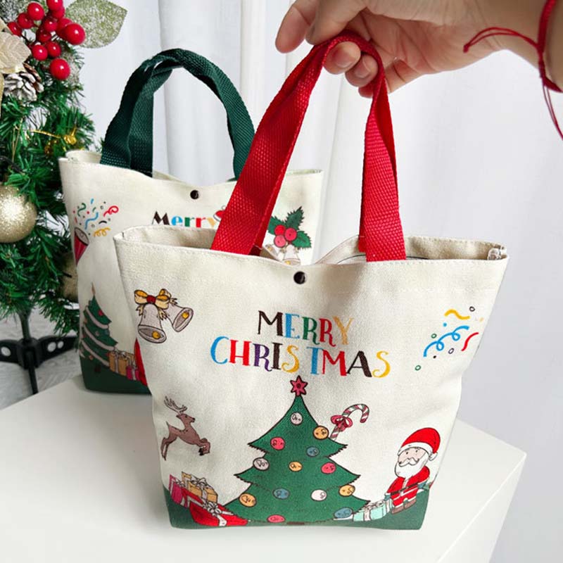 WTEMPO 4PCS Christmas Gift Bags Christmas-themed Pattern Printed Present Bags Christmas Eve Tote Bags Hand-held Packaging Bags