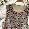 Neue Nationale Stil Floral Strickjacke Weste Frauen Mode Stickerei Abgeschnitten Weste Vintage O Hals Ärmellose Weibliche Oberbekleidung Chic Weste Tops