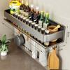 Light Luxury Kitchen Storage Rack Seasoning Rack Carbon Steel No Drill Wall Mounted Spice Rack For Home Wall Organizer Shelf