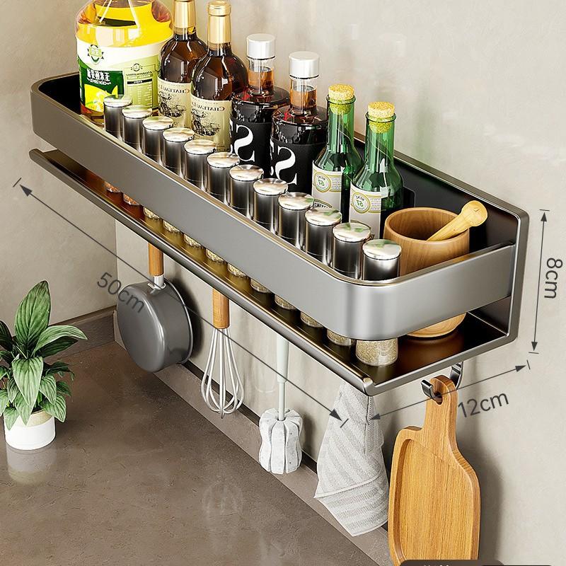 Light Luxury Kitchen Storage Rack Seasoning Rack Carbon Steel No Drill Wall Mounted Spice Rack For Home Wall Organizer Shelf