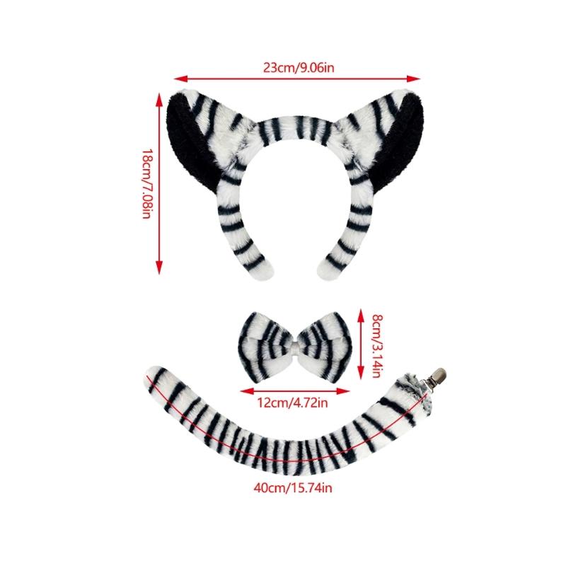 1/3Pcs Kids Zebras Costume Set Zebras Ear Headband Tail Bowtie for Halloween Christmas Cosplay Animal Dressing Up Set