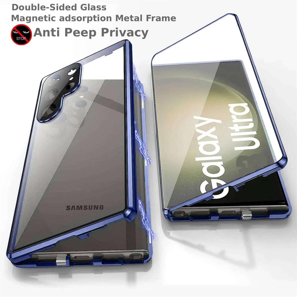 Anti Peeping Case for Samsung Galaxy S25 S26 S24 S23 S22 Ultra Plus FE, Double Sided Tempered Glass,Metal Frame with Lens Protector Phone Bumpers
