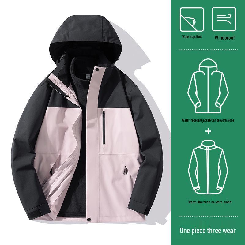 Men s 3-in-1 Windproof Waterproof Softshell Mountaineering Jacket with Logo Print. L