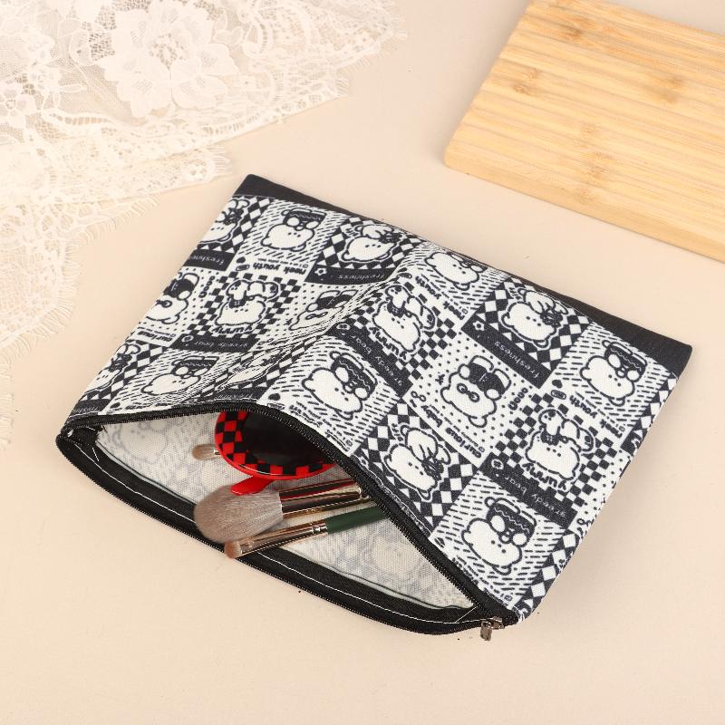 Cute Little Bear Cosmetic Bag Cartoon Canvas Makeup Bag Large Capacity Travel Toiletry Bag Clutch Bag For Girl Gifts