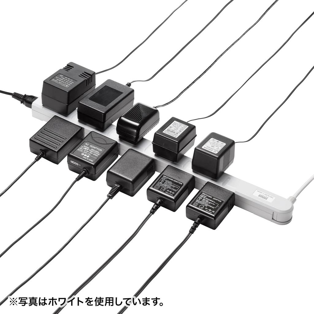 Sanwa Supply Power Strip, 11 Outlets, 2P, 2m, Slim, 180° Flexible Cord, Powerful Neo Magnet, Dust Shutter, Fixing Hook, Black, TAP-SLIM11-2BK