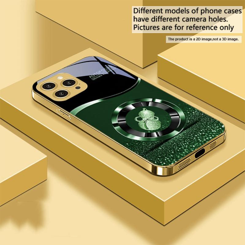 Goldene Glückskürbis Hülle für iPhone 16 16Pro Max 15 Pro 14 13 Plus 12 Mini 11Pro Max XS Max XR Goldene gehärtete Glas Handyhülle