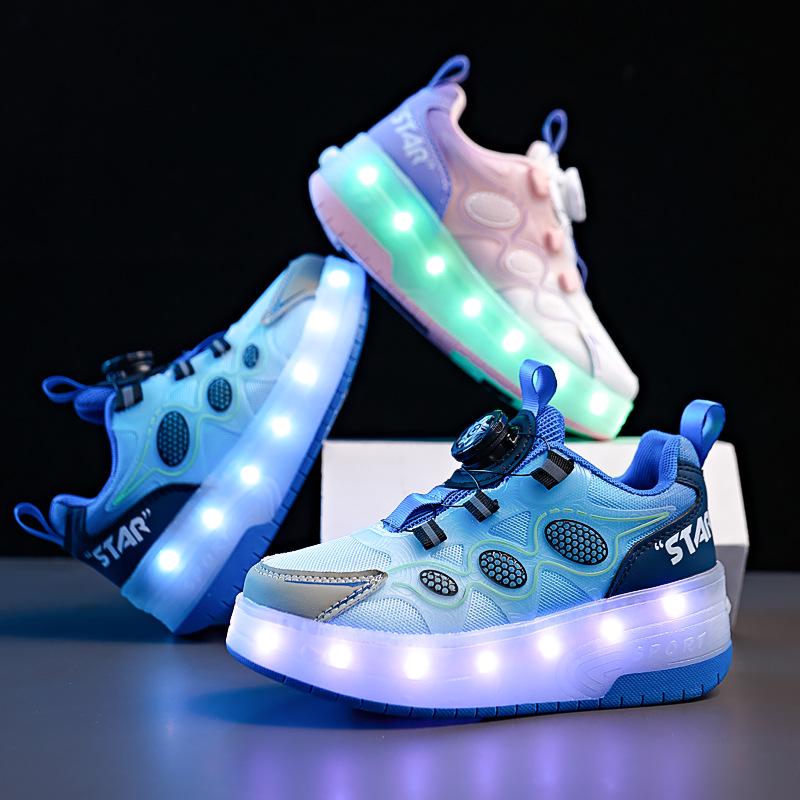 Girls' Two-Wheel Flashing Roller Skates - Mesh Sneakers for Kids