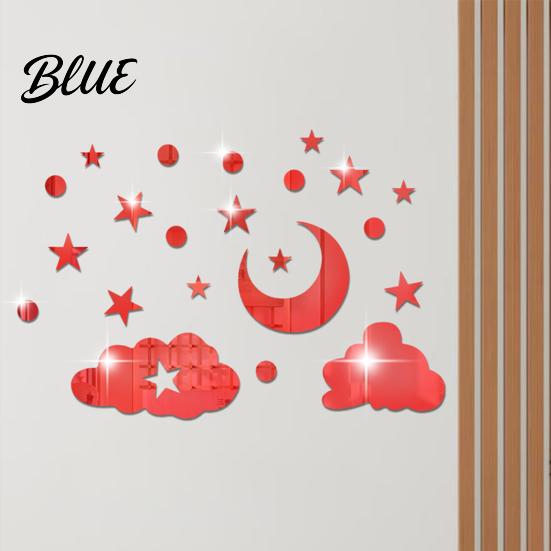 Decorative Mirror Wall Decals 3D Star Moon Cloud Stickers Self Adhesive Decals