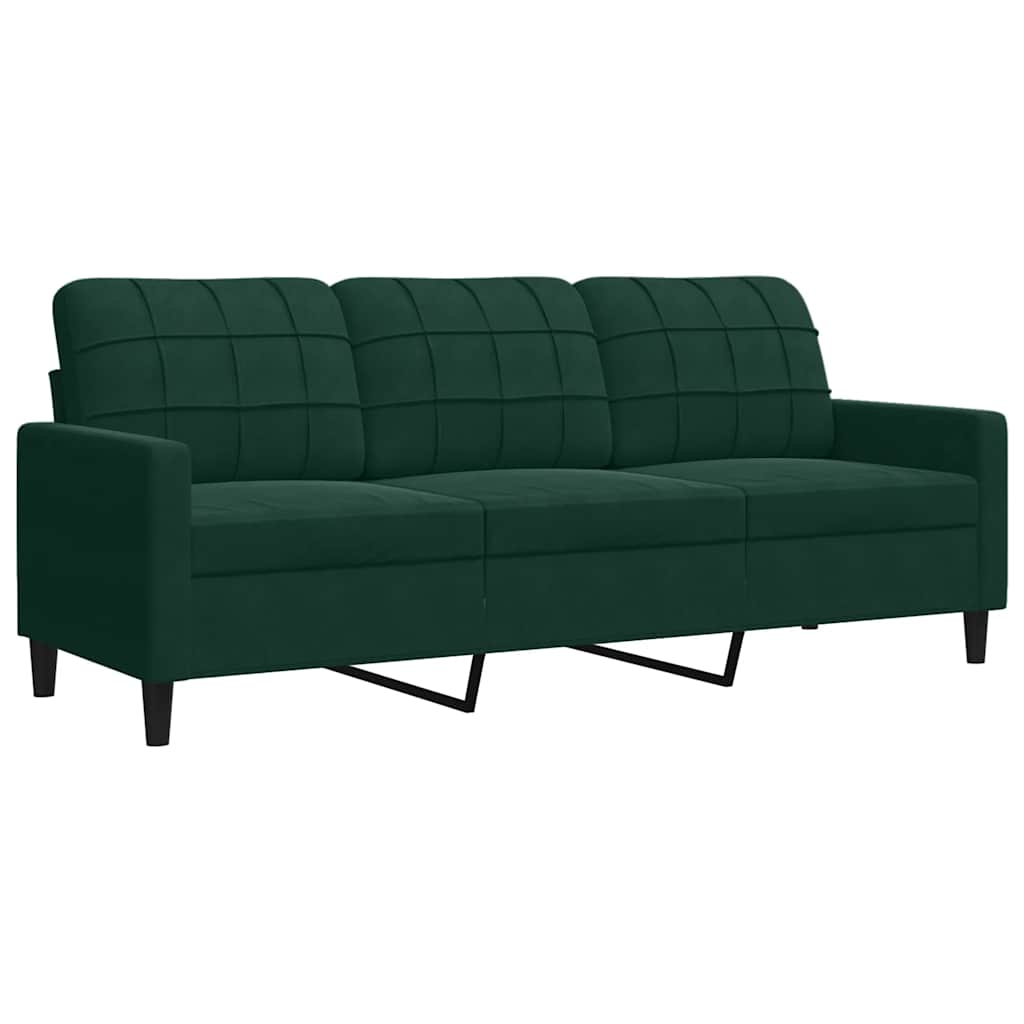 3 Piece Sofa Set with Cushions Dark Green Velvet