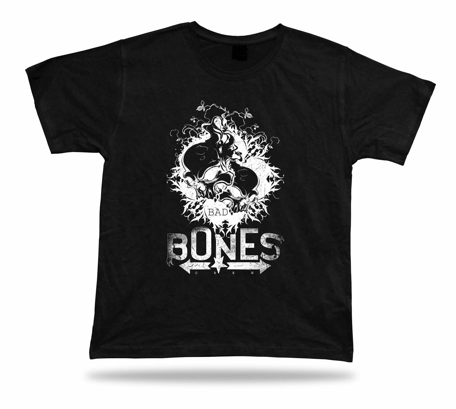 Tshirt Tee Shirt Birthday Gift Idea Bad Bones Crew Skull Gangster Fire Hardcore L
