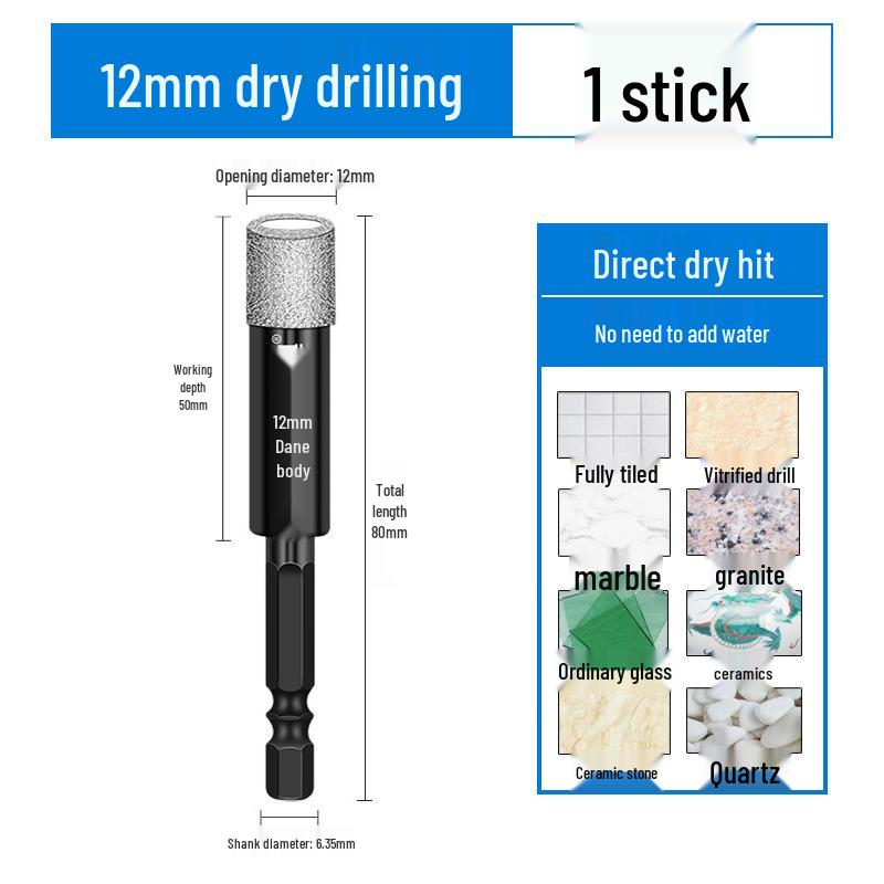 6mm Hex Shank Dry Drill Bit for Glass, Slate, and Marble